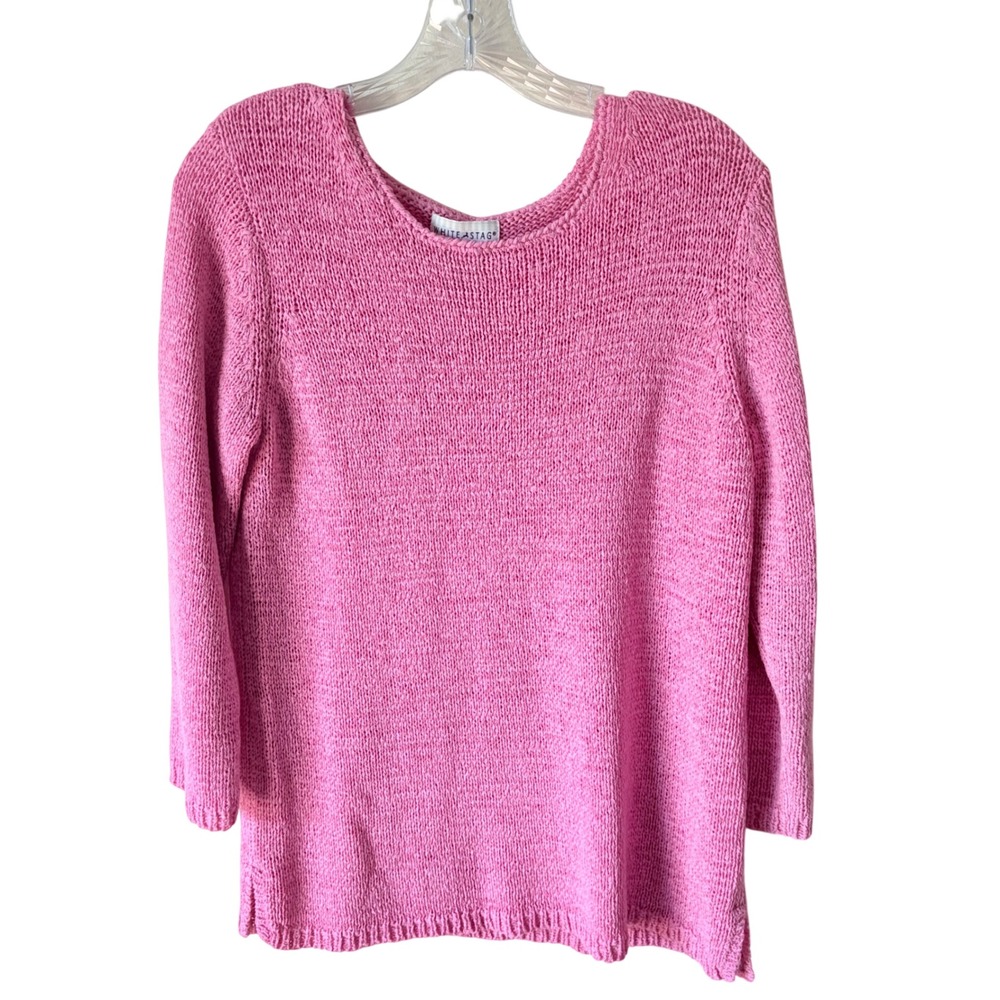 Vintage 90s White Stag Bubblegum Pink Open Knit Scoop Neck Sweater Top XL 16/18